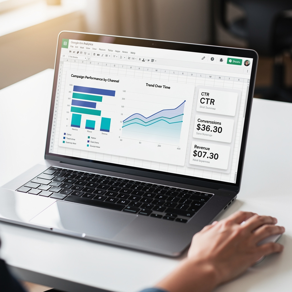 Dashboard analityczny zbudowany w Google Sheets z wykresami i tabelami